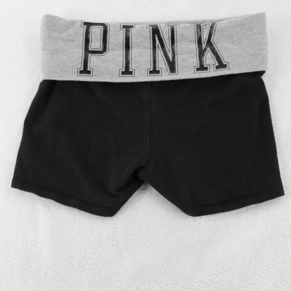 PINK Victoria’s Secret Yoga Shorts XS Black Foldover Waist Logo Stretch